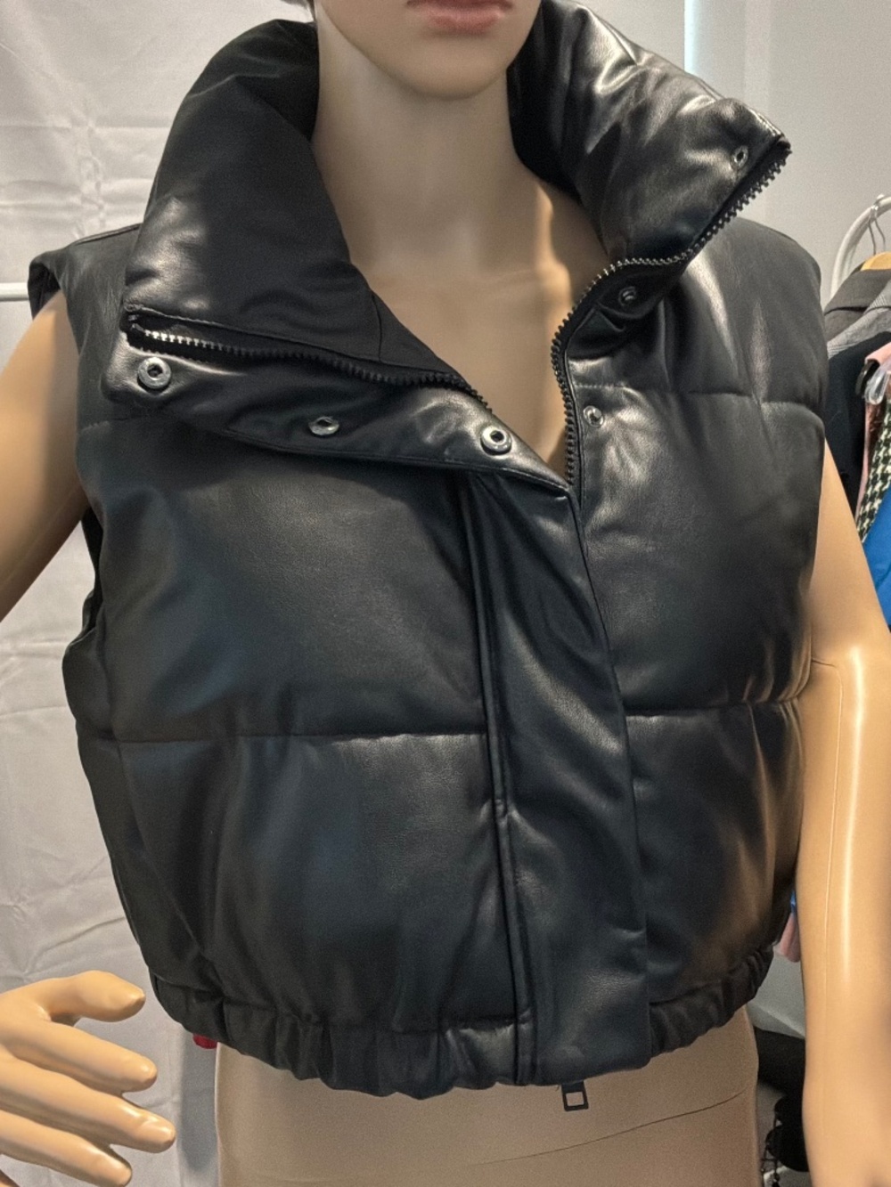 Zara Black Cropped Puffer Vest High Collar Quilted Size L
